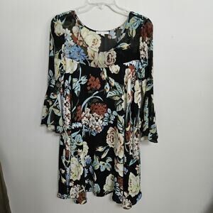 Anthropologie Paper Crown Womens Floral Tent Swing Dress Multicolor Bell Slv XS